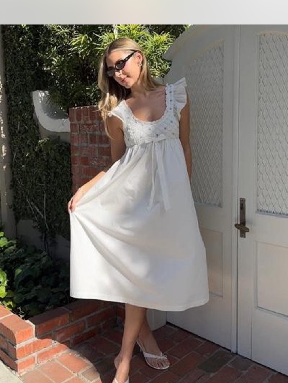 For Love and Lemons NWT Birdie Bow Smocked MIDI Dress Blue Bows Ruffles